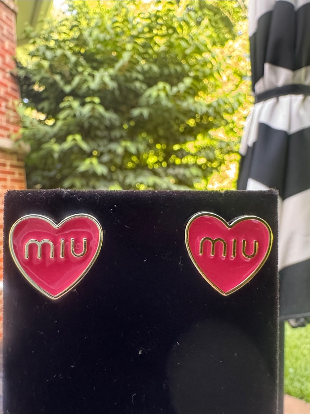 Earrings Hot Pink Heart Logo Stud Earrings with Gold Trim